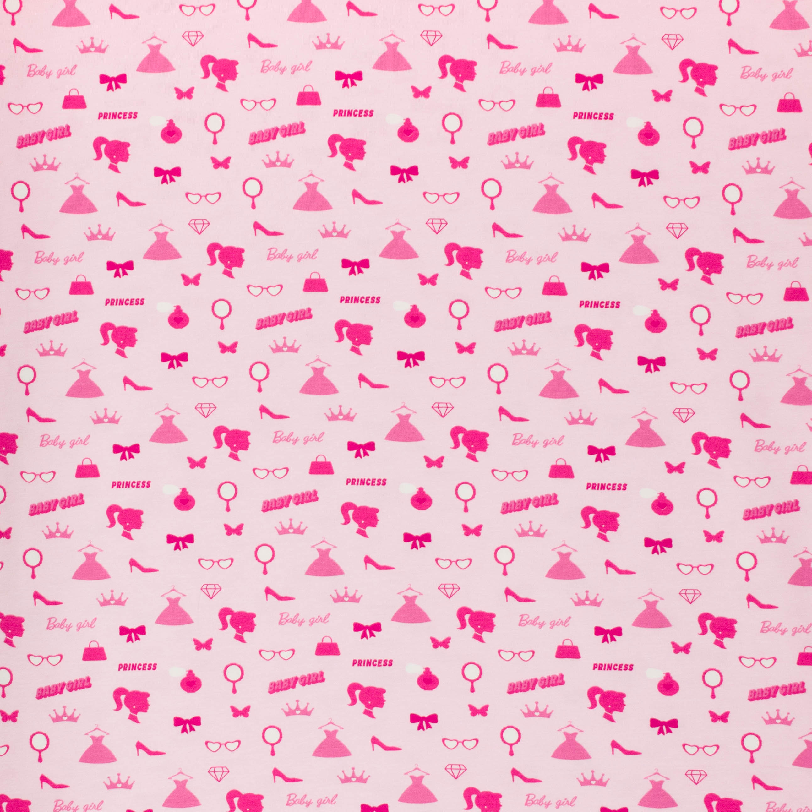 Roze tricot 'Baby Girl - Princess' met spiegeltjes, jurken, diamanten, strikjes, spiegeltjes,..